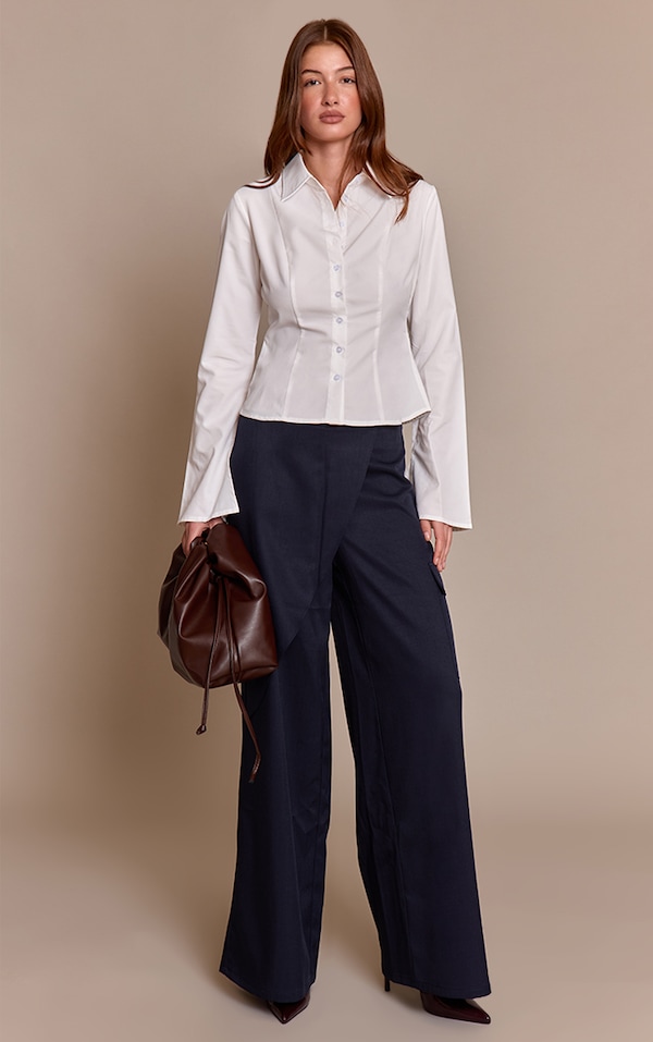 Navy Woven Wrap Detail Cargos 