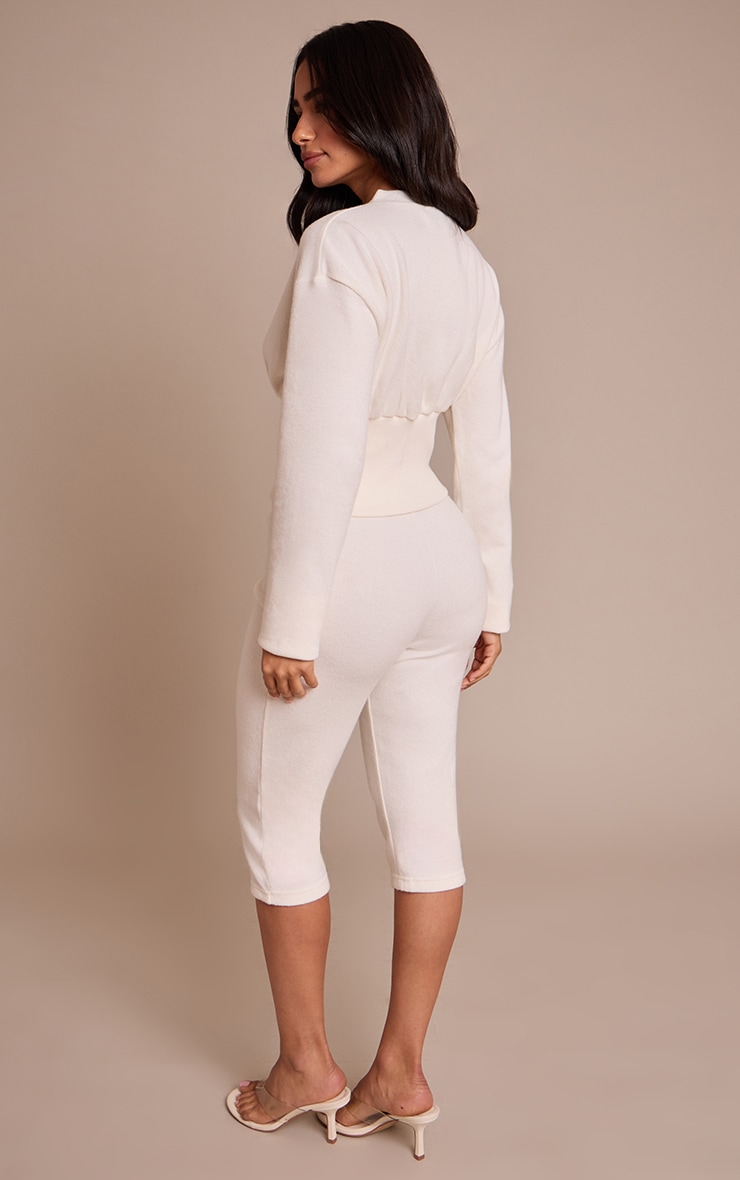 Petite Cream Ribbed Waistband Capri Pants image 3