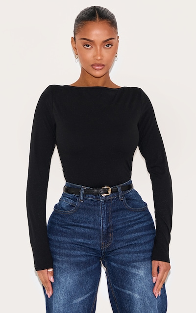 Shape Body manches longues en Sculpt noir à soutien-gorge intégré et col bateau