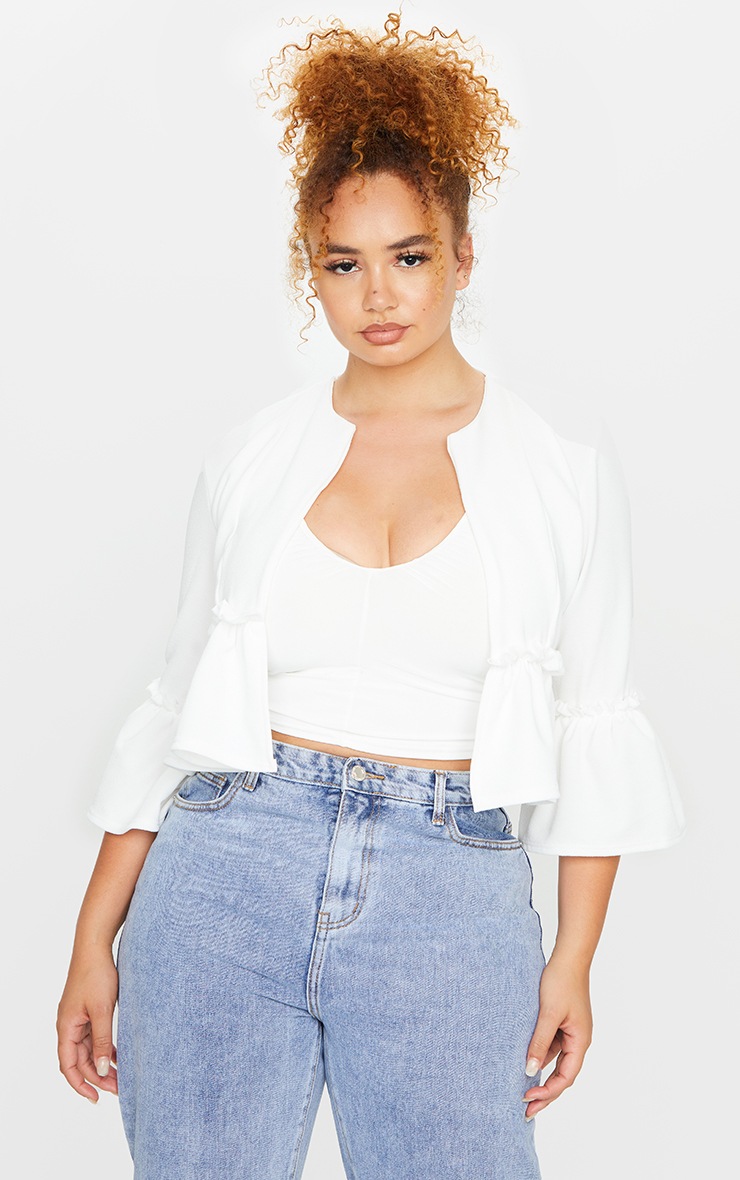 White Frill Sleeve Blazer