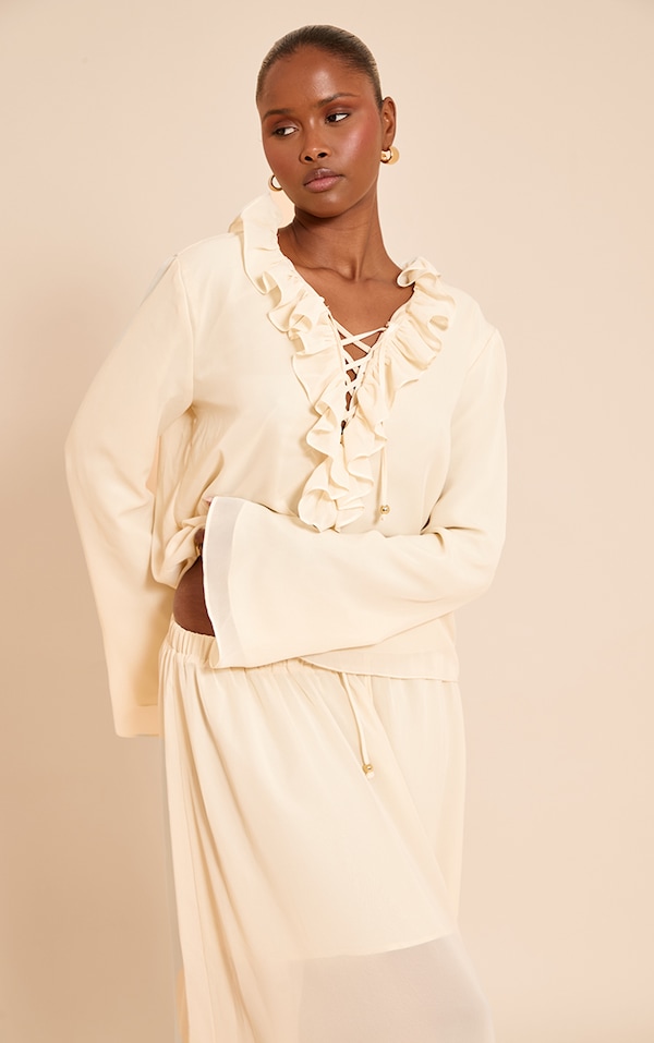Butter Cream Slinky Trim Detail Top