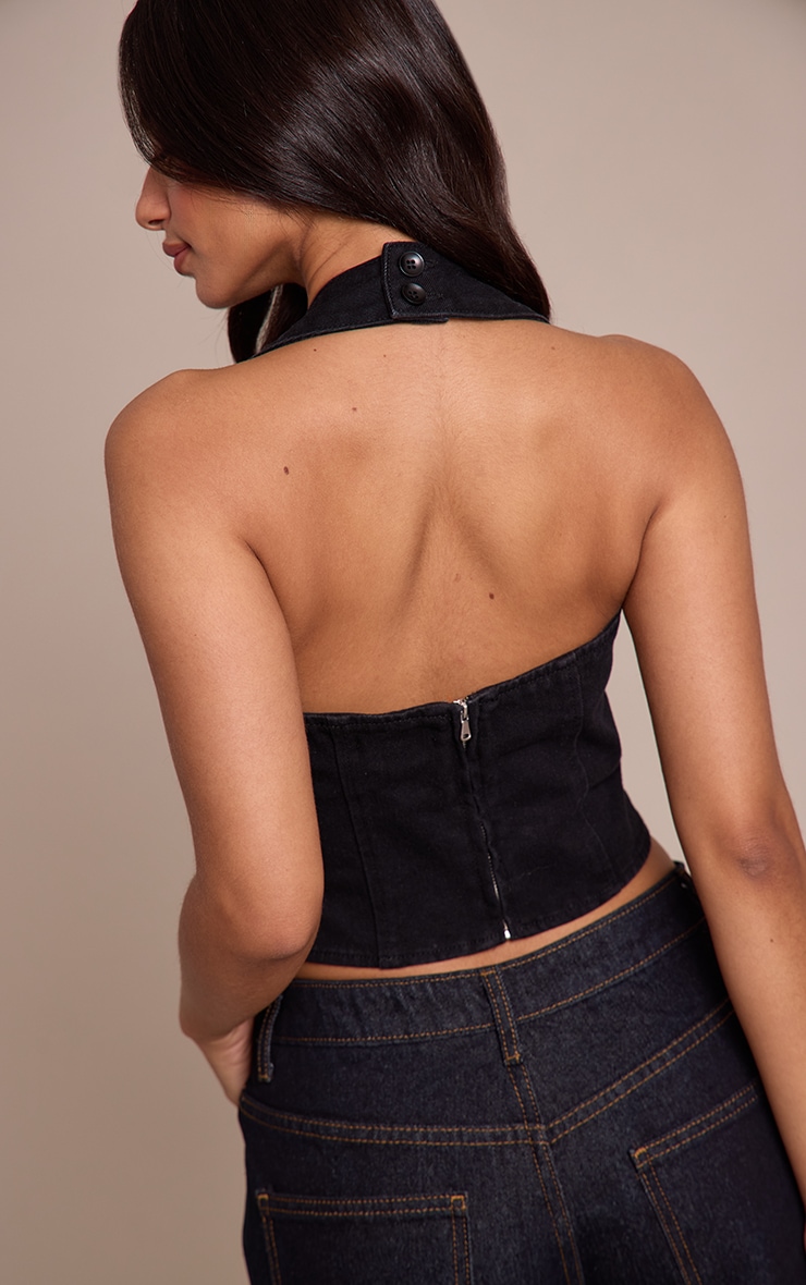 Petite Top en jean noir à dos nu image 2