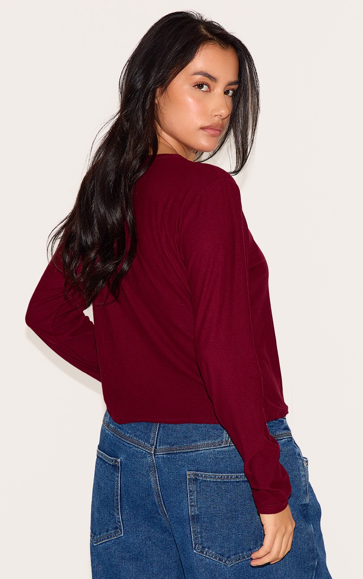 Plus Burgundy Soft Touch Popper Fitted Long Sleeve Long Top image 2