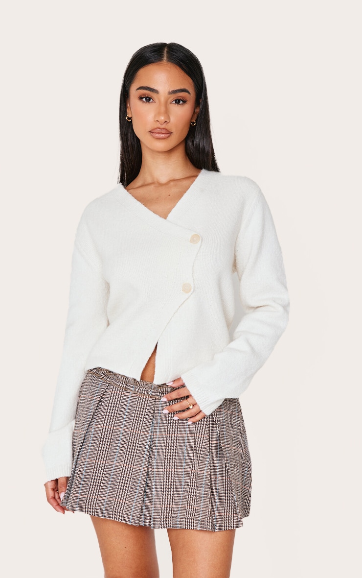 Petite Brown Checked Pleated Mini Skirt image 4