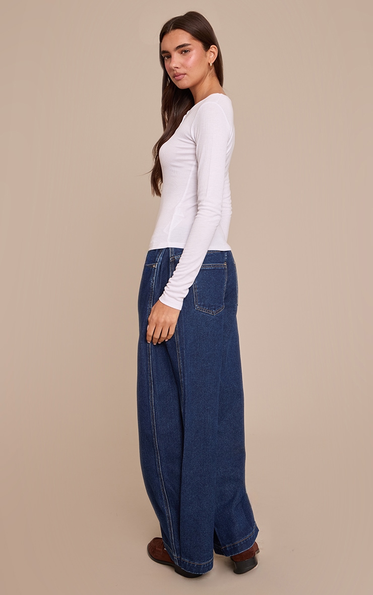 Indigo Pleat Side Wide Leg Jeans image 3