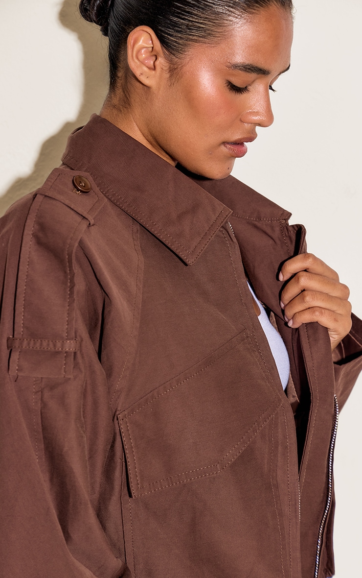 Chocolate Trench Detail Cropped Zip Up Jacket image 4