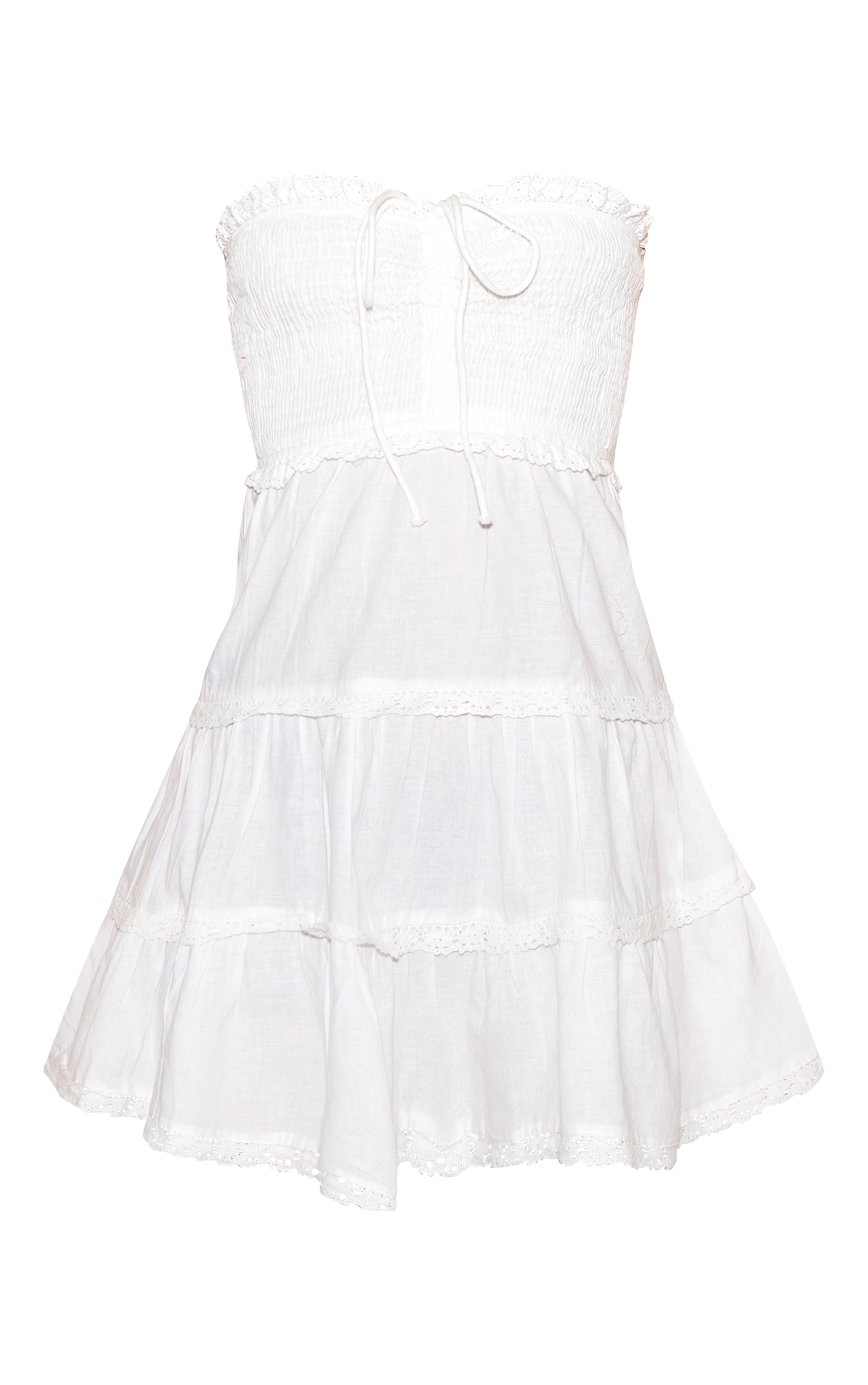 White Bandeau Shirred Broderie Trim Shift Dress image 5