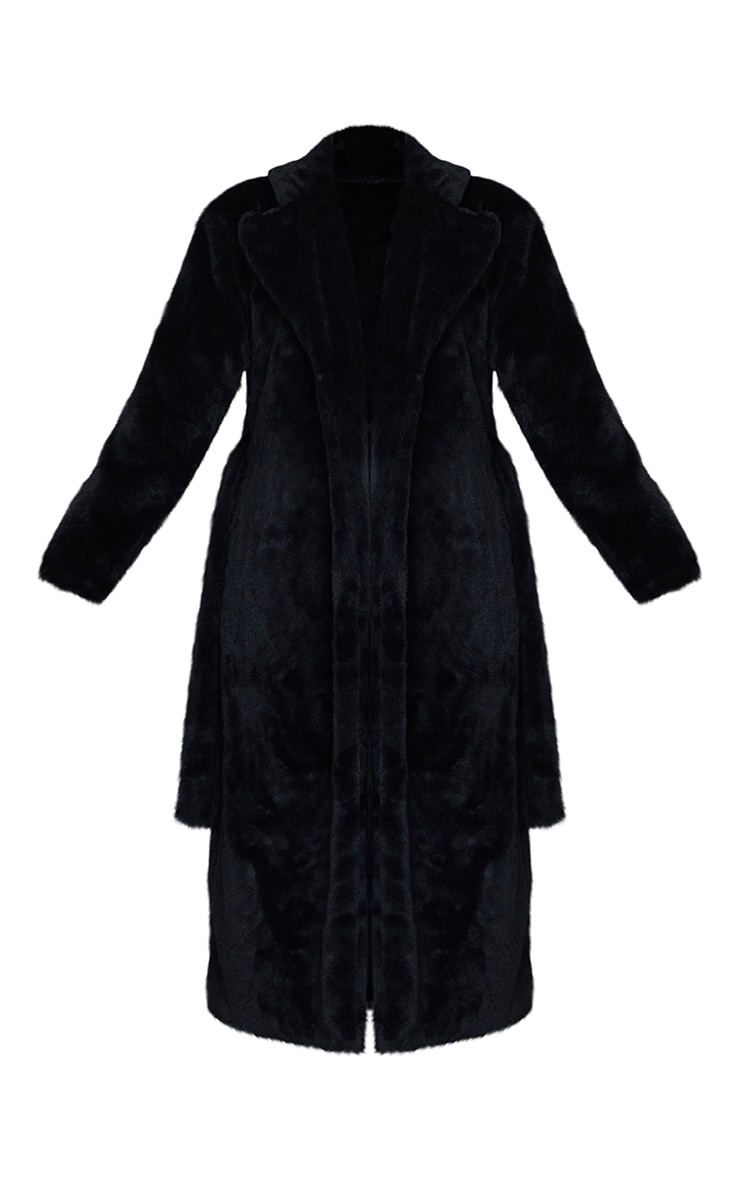 Black Belted Faux Fur Coat image 5