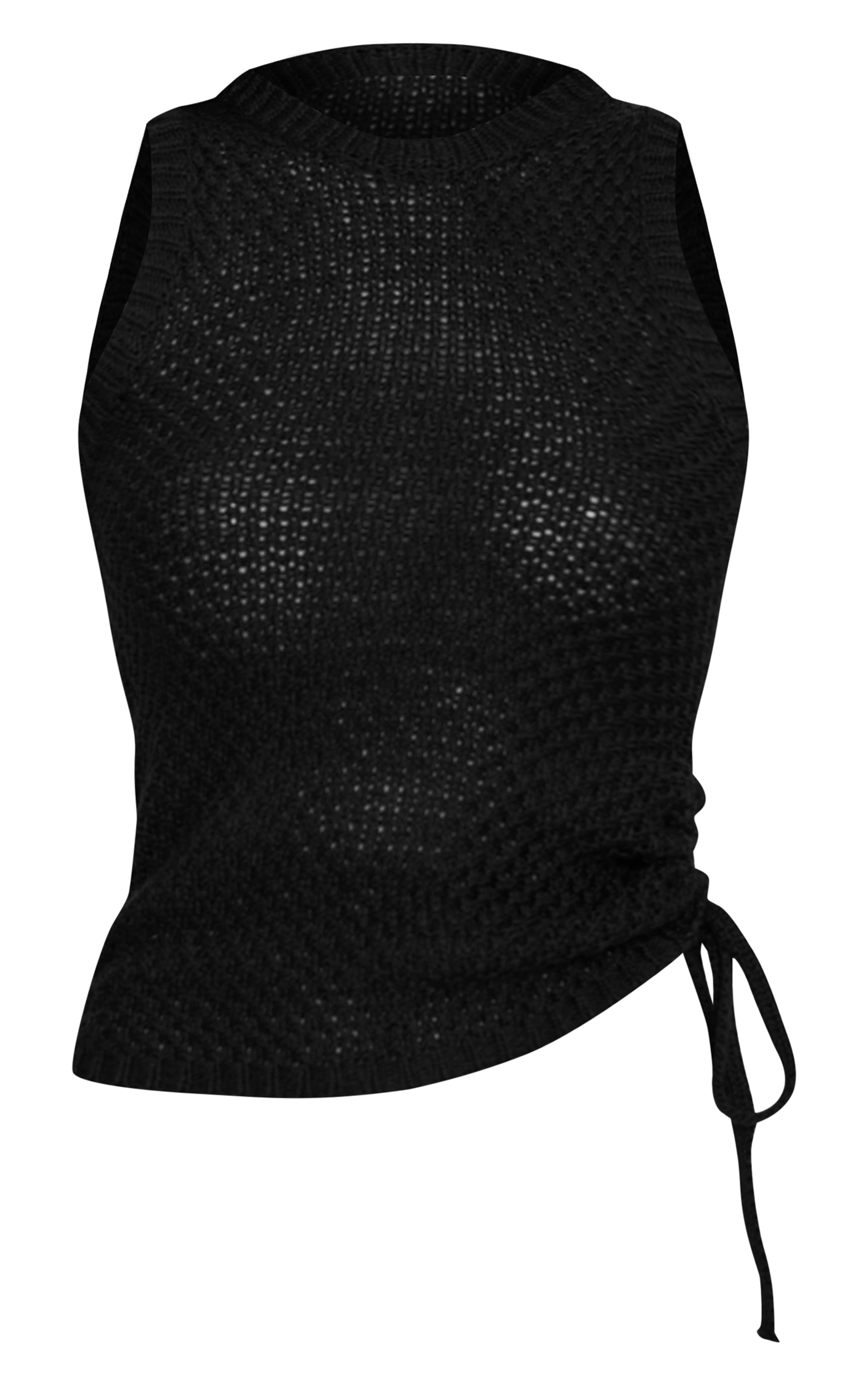 Black Crochet Knit Ruched Racer Top image 5