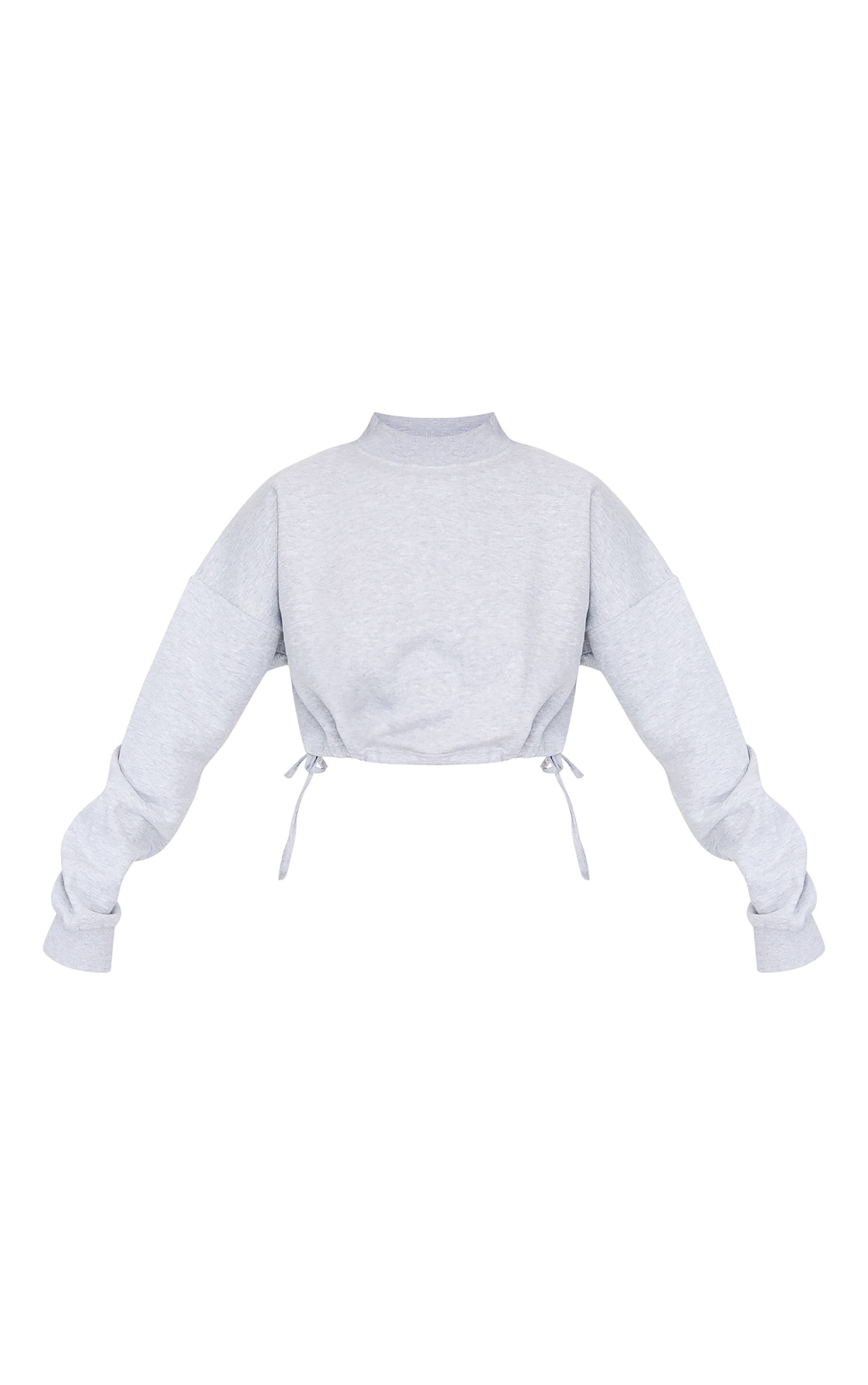 Tall Grey Marl High Neck Tie Waist Crop Sweatshirt image 5