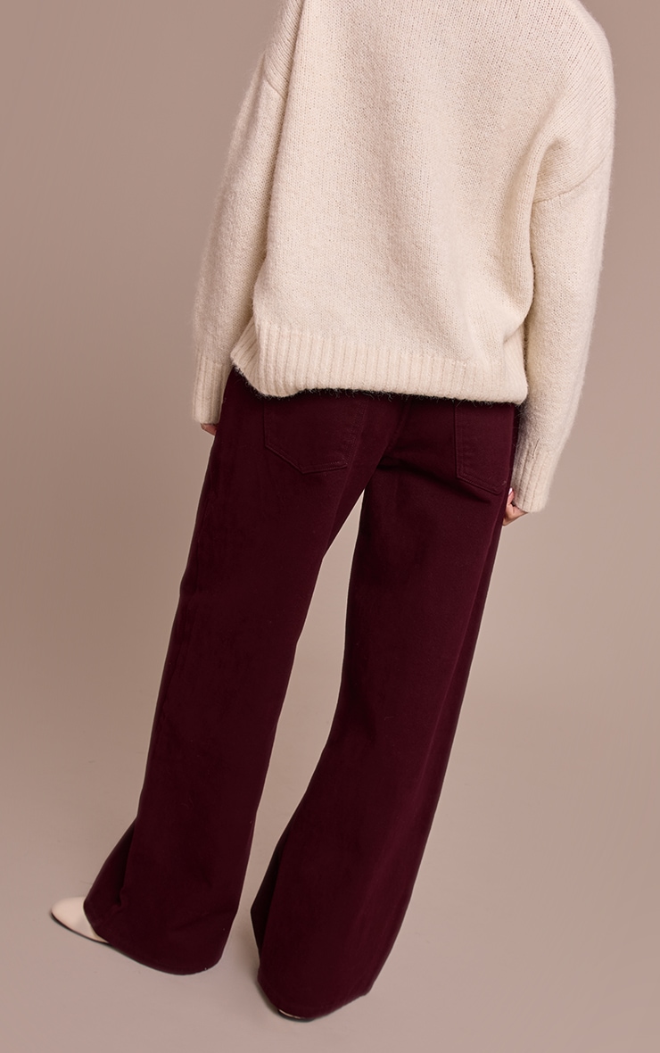 Burgundy Low Rise Wide Leg Jeans image 3