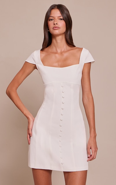 White Tailored Woven Button Detail Shift Dress