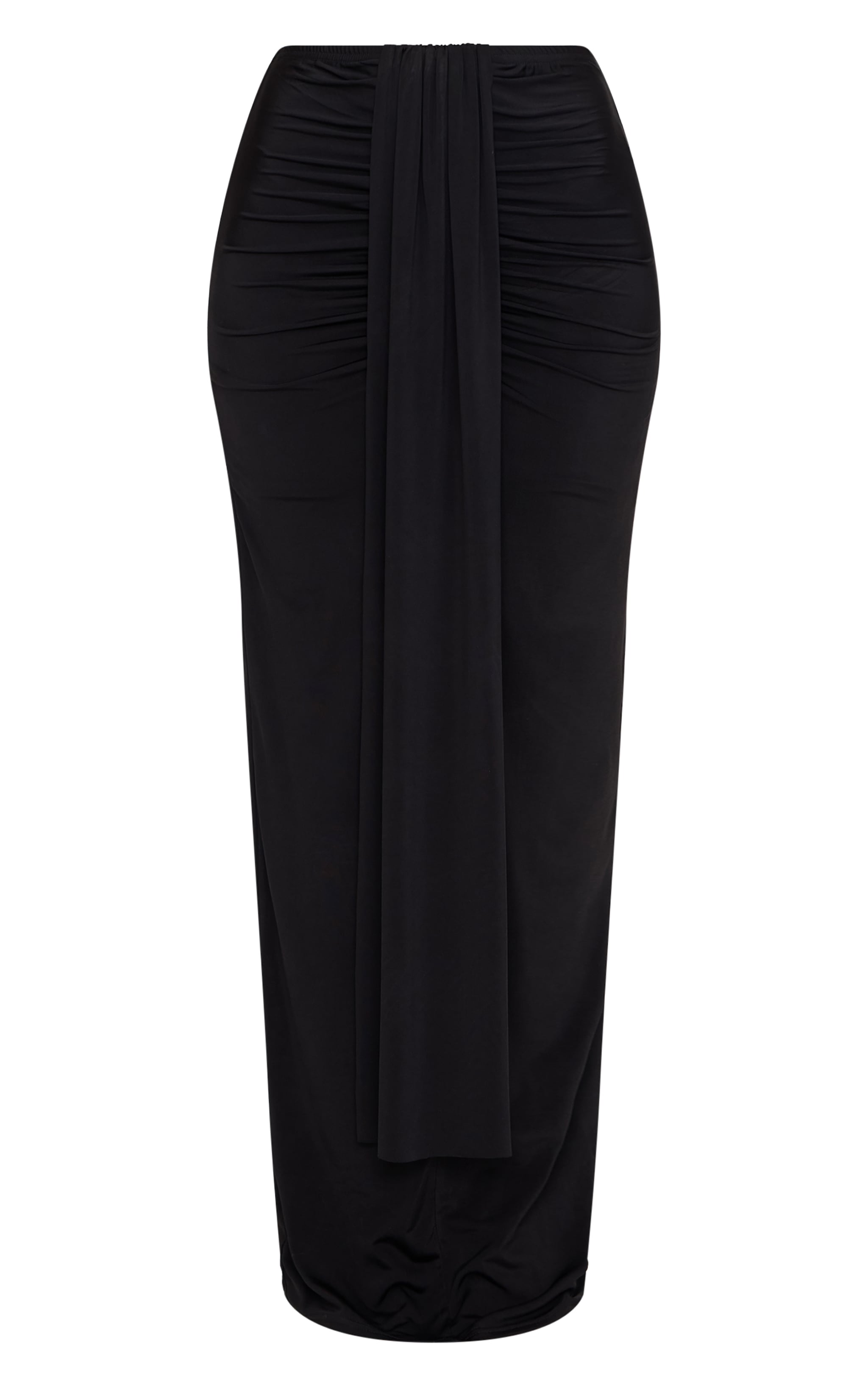 Black Slinky Drape Front Ruched Maxi Skirt image 3