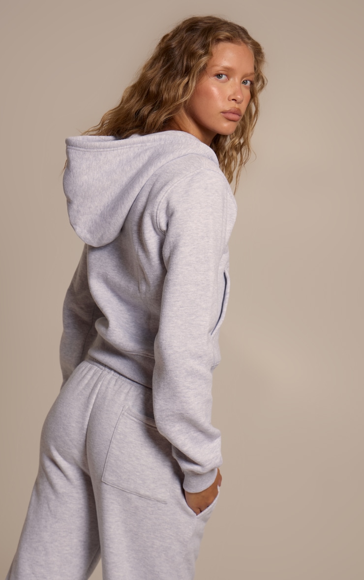 Ash Grey Cotton Fleece Crop Zip Hoodie image 2