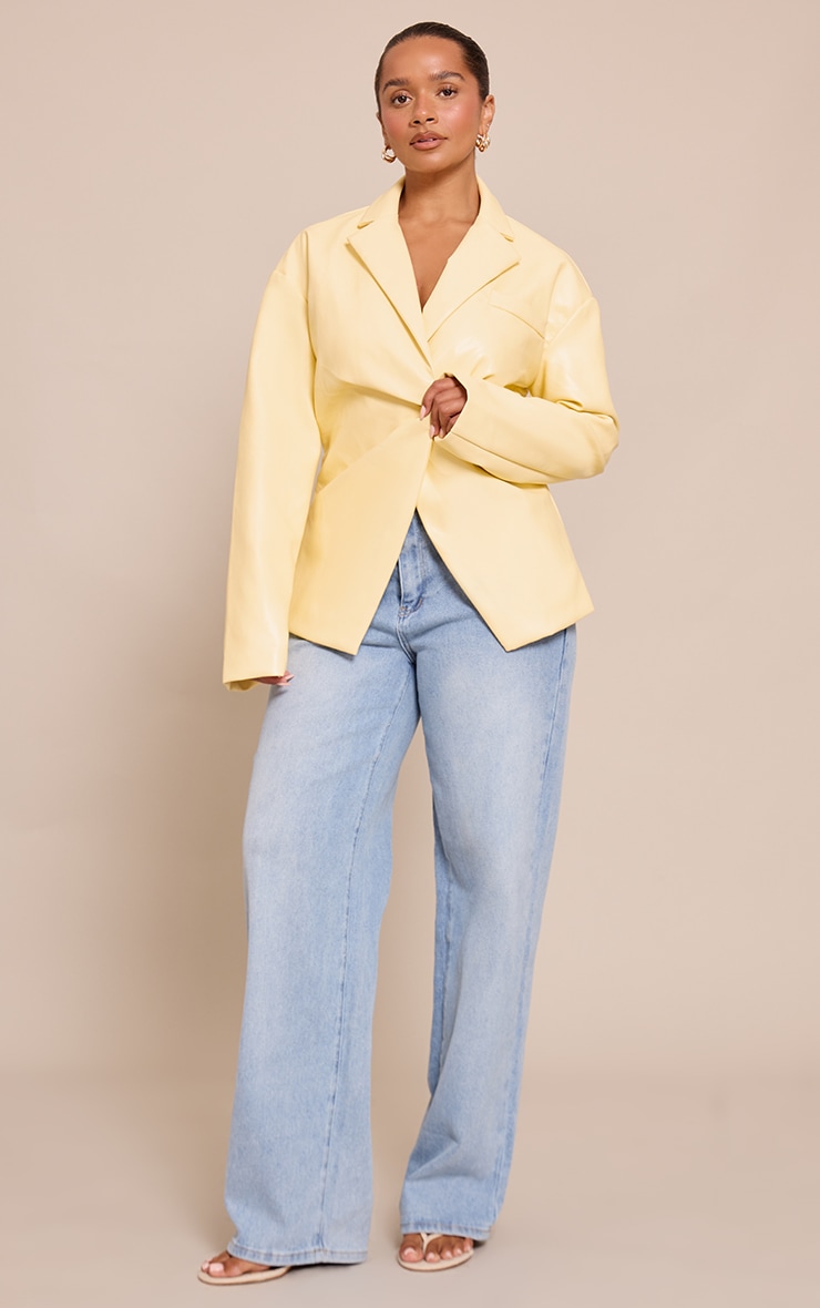 Shape Butter Yellow Faux Leather Cinched Waist Blazer image 3