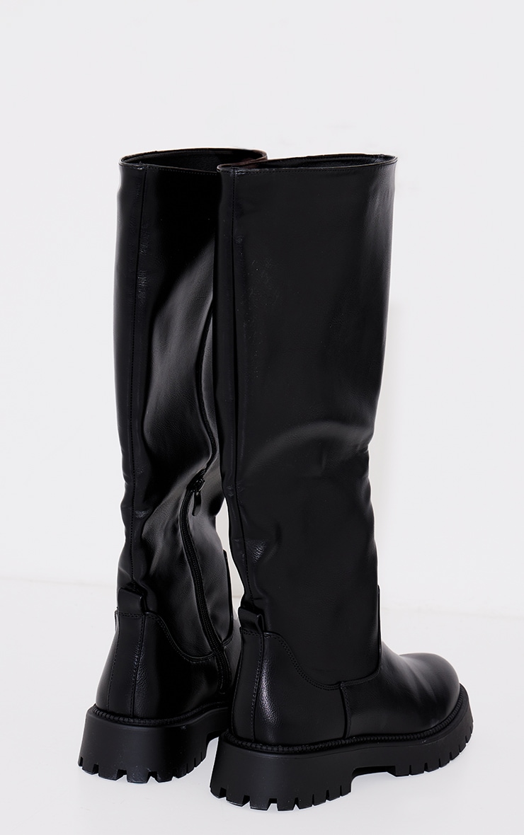 Black Pu Round Toe Knee High Boots image 2