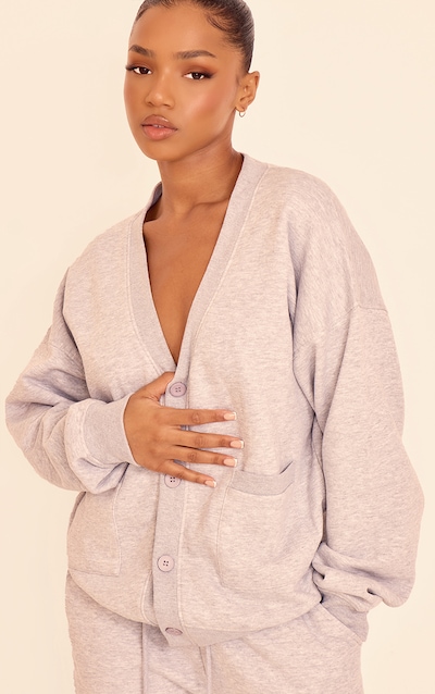 Grey Marl Button Front Pocket Sweat Cardigan