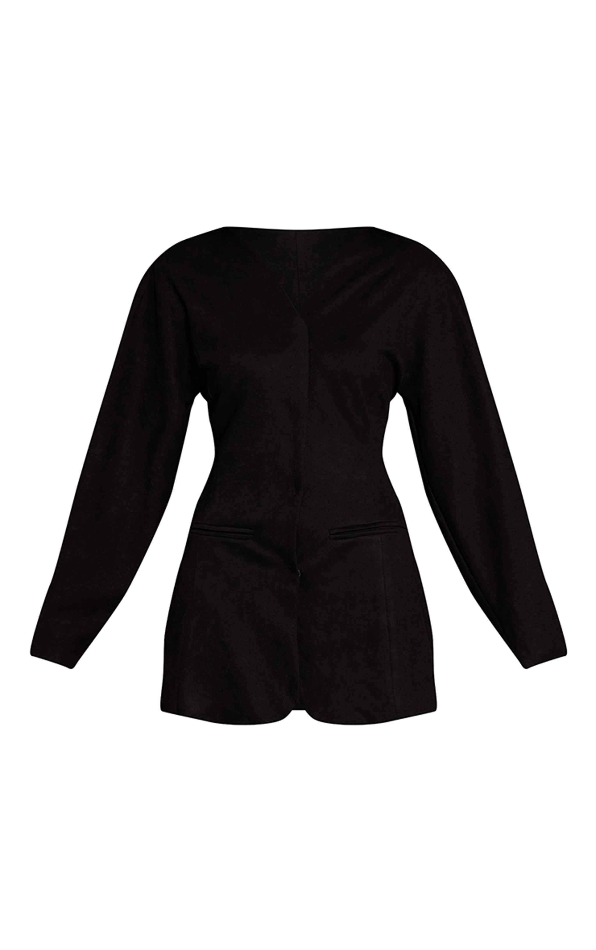 Black Faux Suede Cocoon Sleeve Blazer Dress image 5