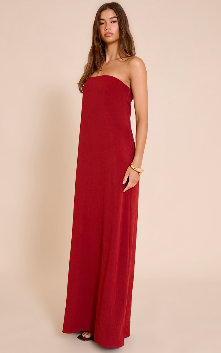 Deep Red Floaty Woven Bandeau Maxi Dress image 3