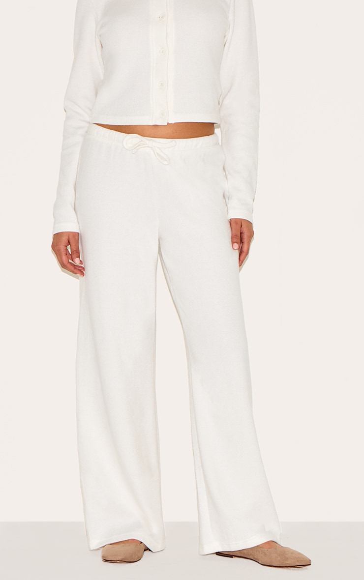 Petite Cream Super Soft Drawstring Wide Leg Pants image 2