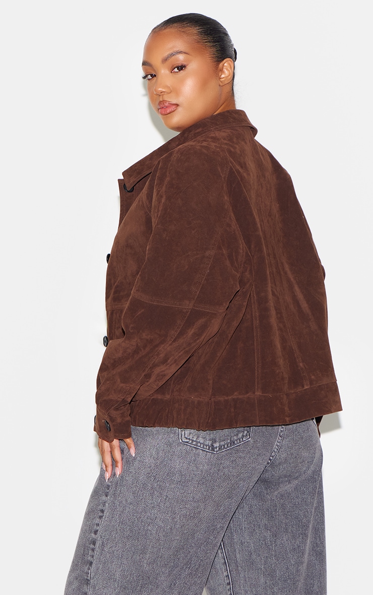 Plus Dark Brown Oversized Faux Suede Jacket image 2