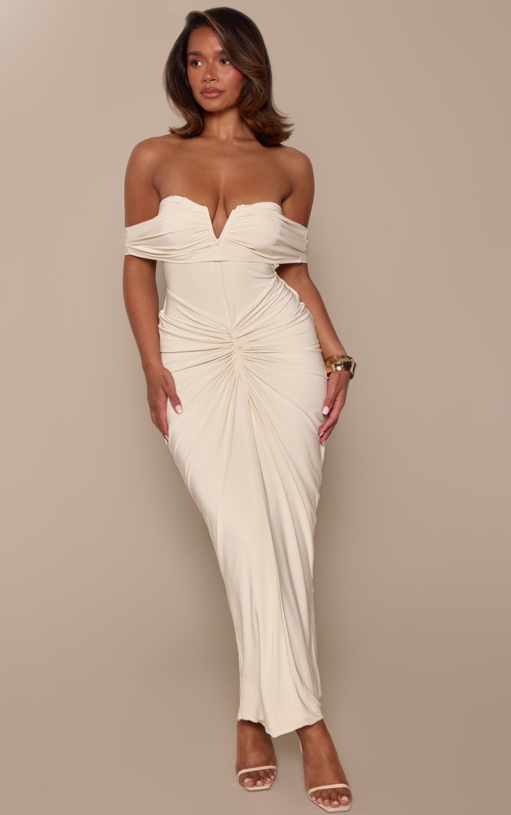 Shape Nude V Bar Ruched Maxi Dress
