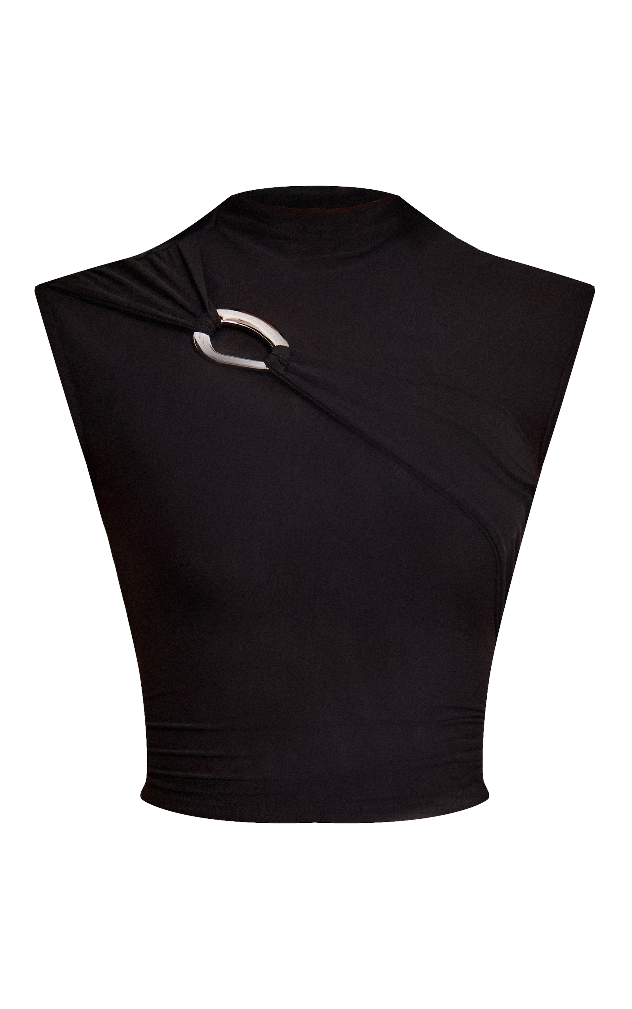 Black Double Layer Mesh Wrap Trim Detail Long Top image 5