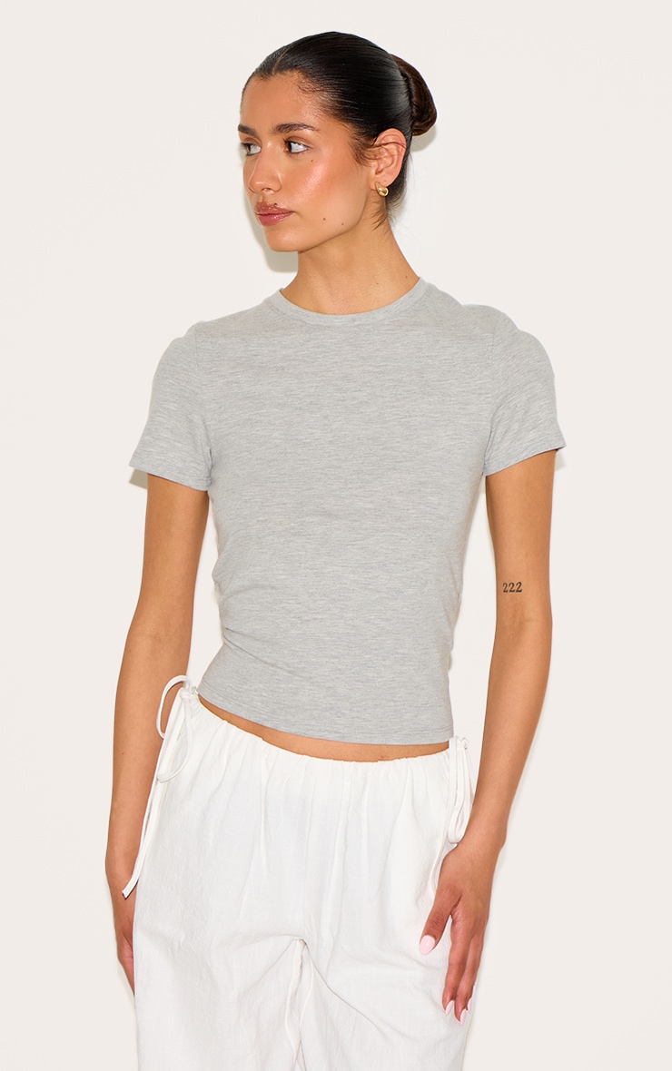 Tall Ash Grey Soft Cotton Crew Neck Short Sleeve Top image 1