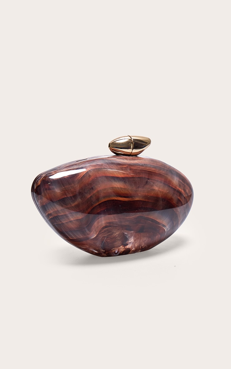 Brown Gradient Shell Hard Clutch Bag image 2