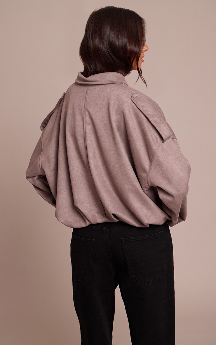 Taupe Zip Through Faux Suede Bomber Jacket image 2