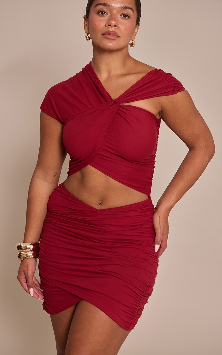 Shape Red Sculpt Wrap Over Twist Mini Dress image 4