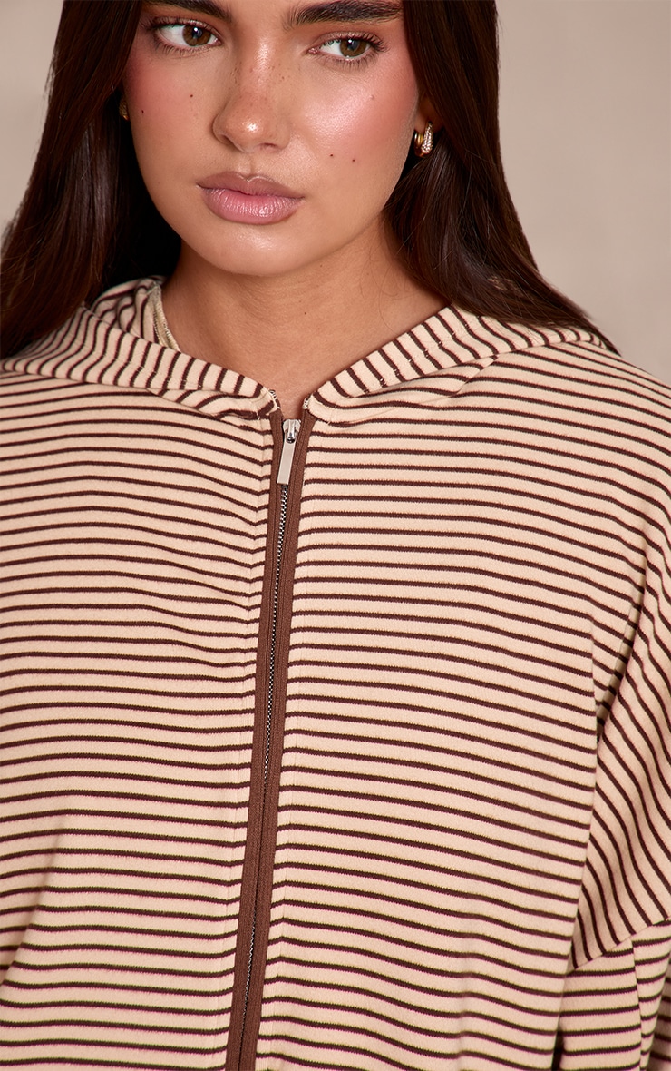 Sand Striped Soft Fleece Zip Up Hoodie image 4