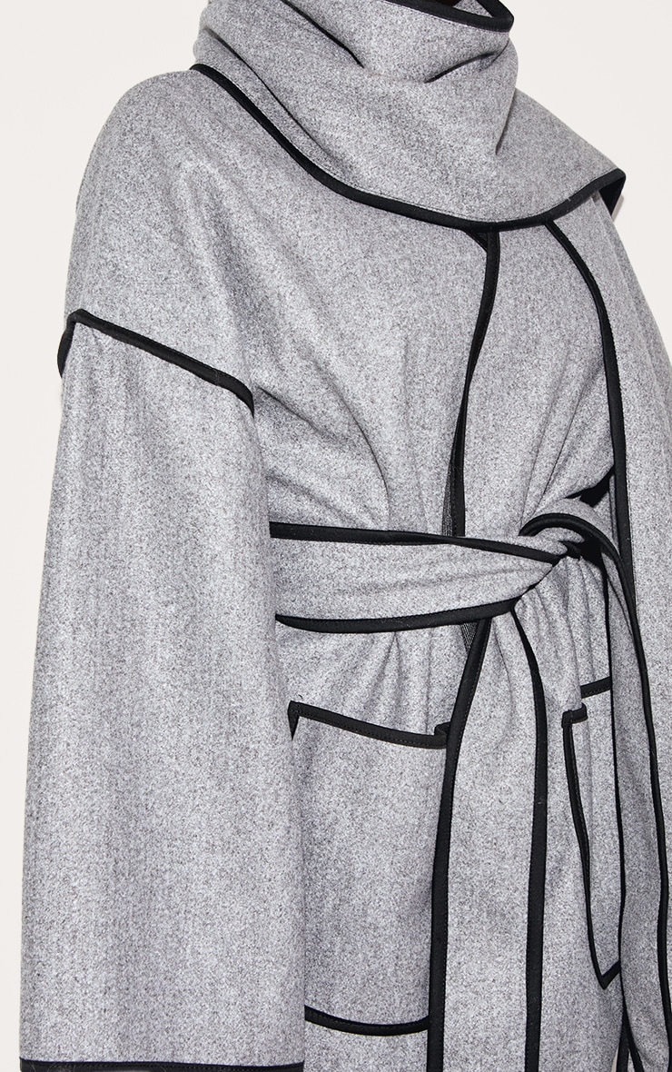 Shape Grey Wool Look Contrast Binding Wrap Over Belted Jacket And Scarf image 4