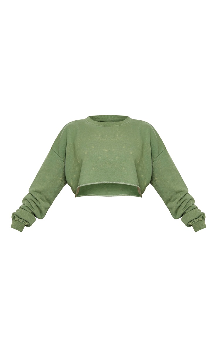 Green Washed Raw Hem Cropped Sweatshirt image 5