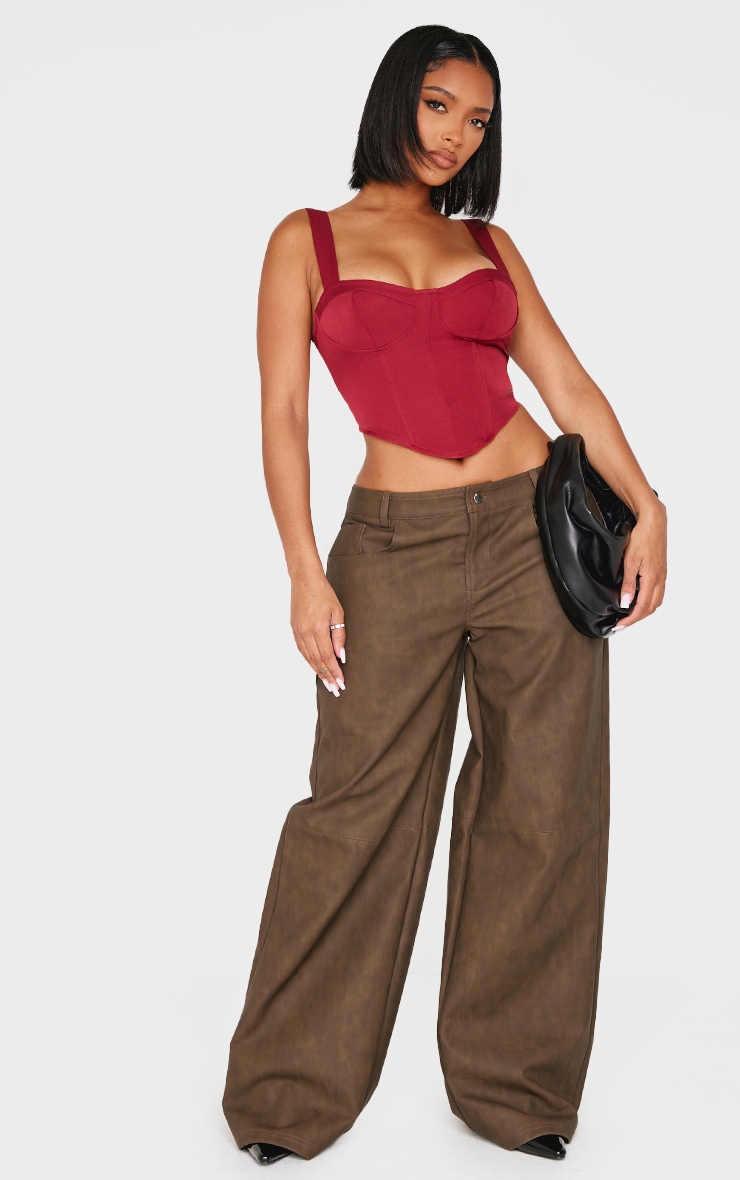 Shape Burgundy Woven Corset Crop Top image 3