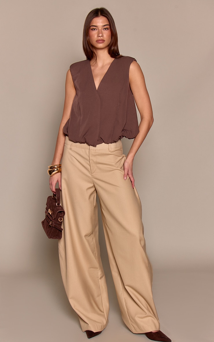 Chocolate Woven Bubble Hem Waistcoat image 3