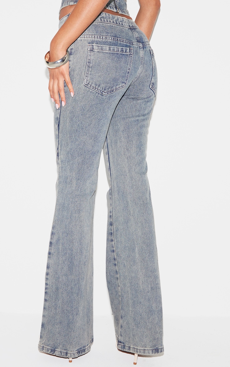 Vintage Asymmetric Waistband Jet Zip Detail Flared Jeans image 3