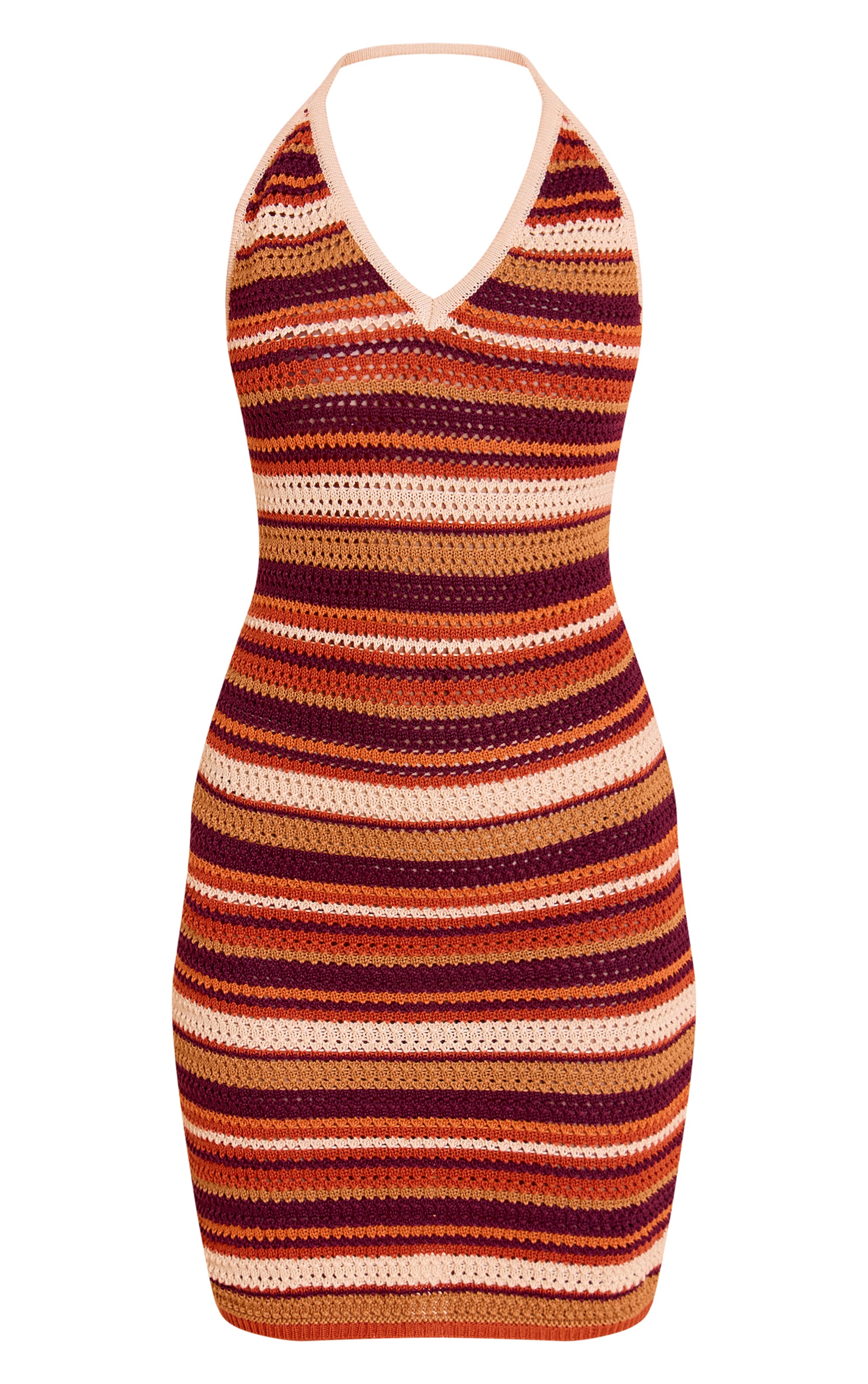 Multi Stripe Crochet Halter Neck Mini Dress image 5