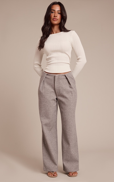 Petite Light Grey Wool Look Belted Pants