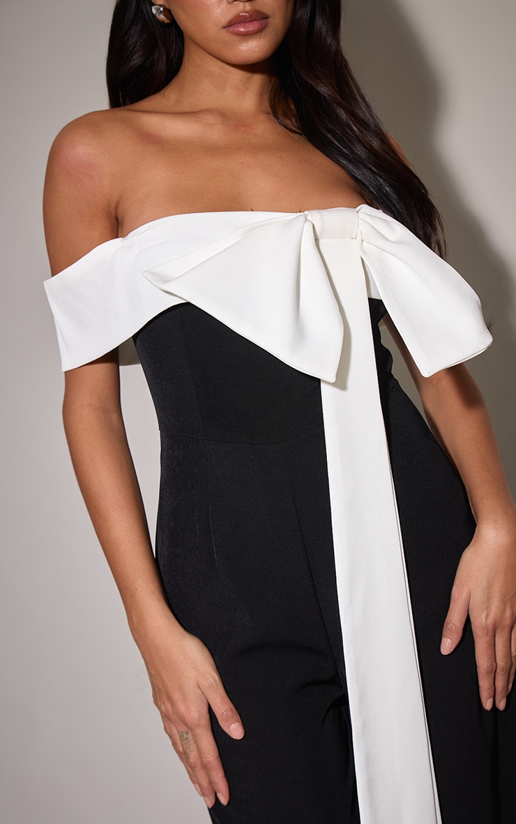 Black Woven Contrast Bow Wide Leg Jumpsuit image 4