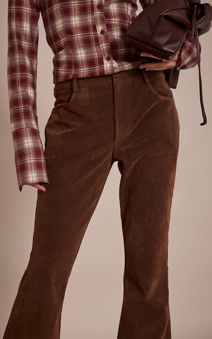 Chocolate Faux Suede Flared Pants image 4