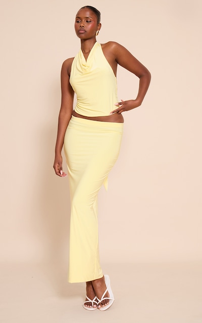 Jupe longue moulante doublée jaune citron à taille mi-haute