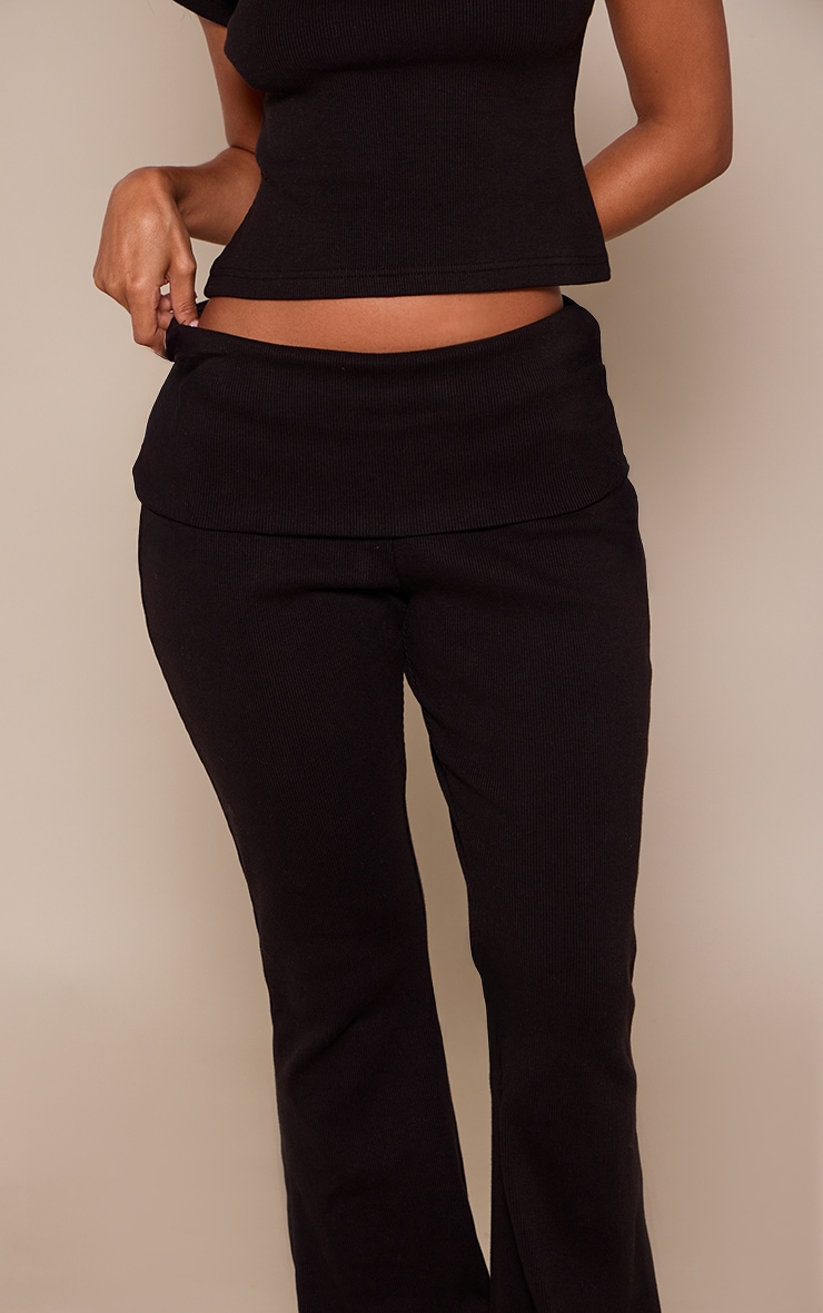 Petite Black Rib Foldover Waist Flares image 4