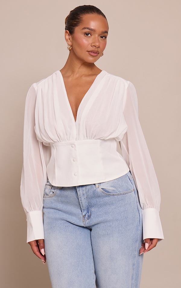 Shape Chemise tissée blanche à buste en mousseline de soie