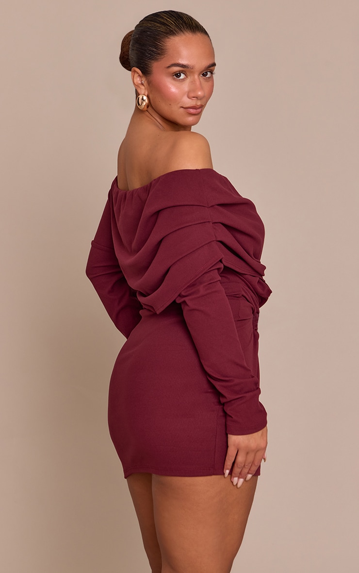 Shape Burgundy Soft Touch Bardot Foldover Long Sleeve Top image 2