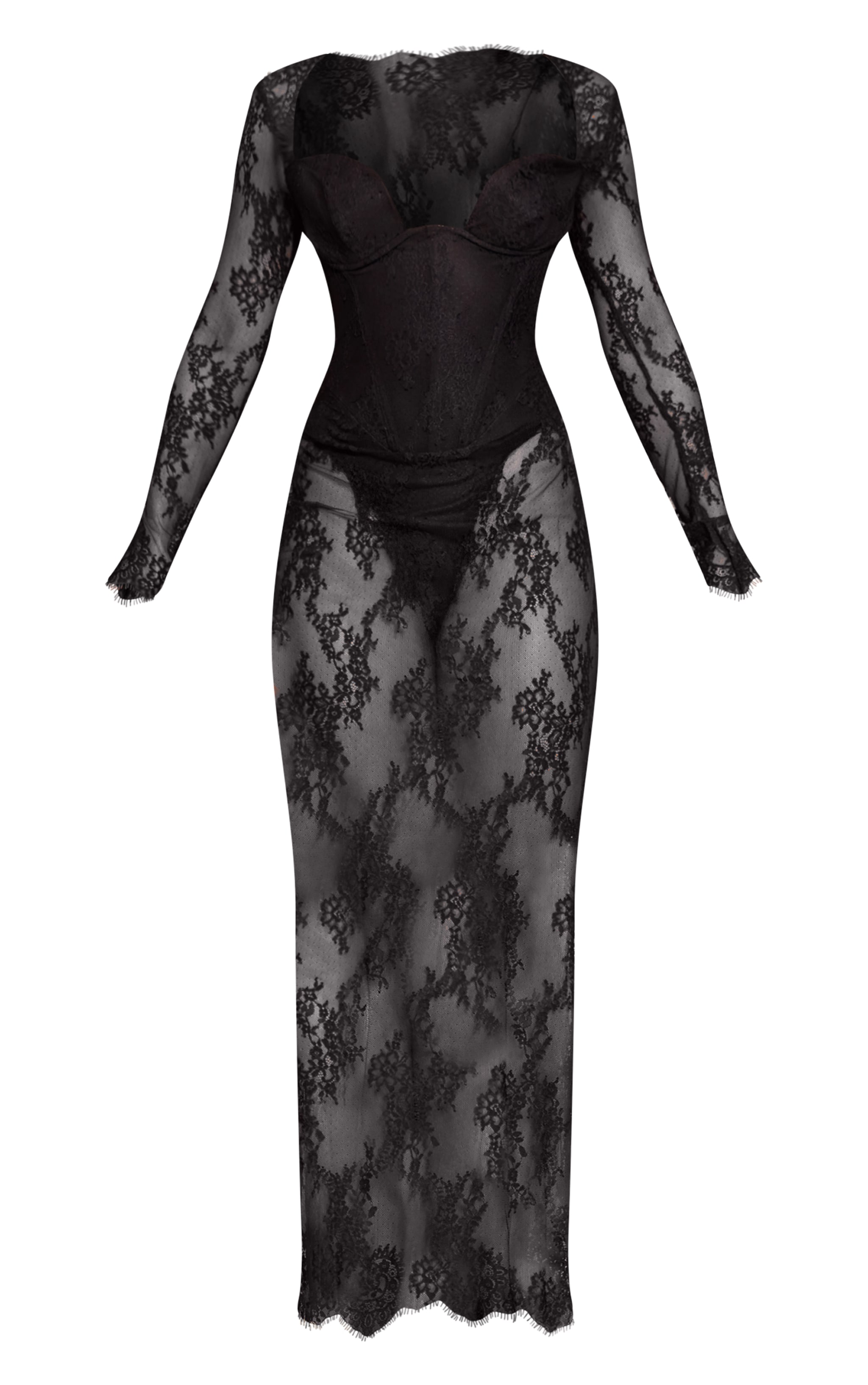 PLT Label Black Lace Corset Long Sleeve Midaxi Dress image 5
