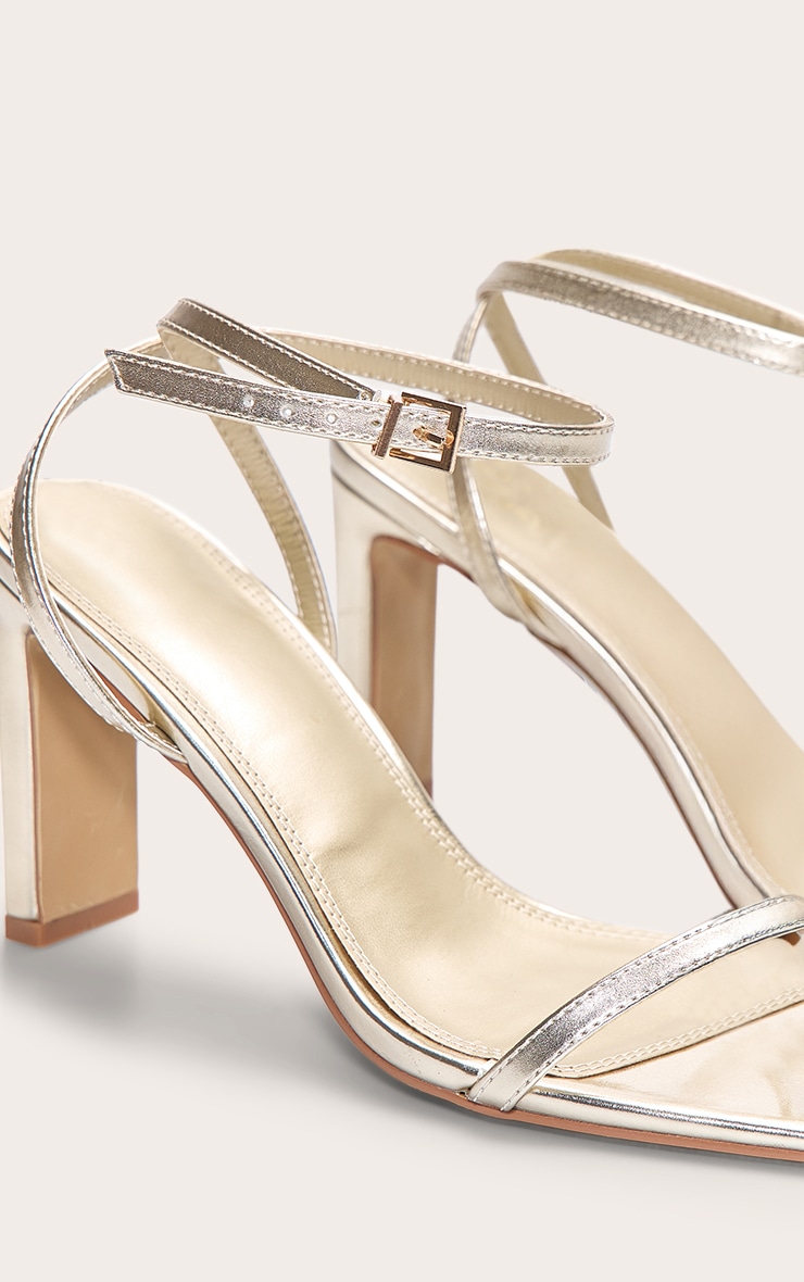 Gold Square Toe Slim Block Heel Barely There Sandal image 5