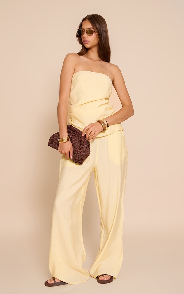 Butter Cream Woven Drawstring Straight Leg Pants