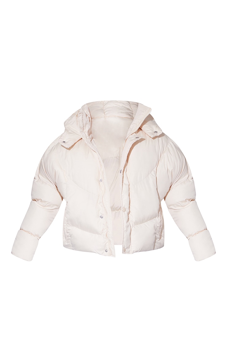 Recycled Petite Cream Nylon Puffer Jacket PrettyLittleThing USA