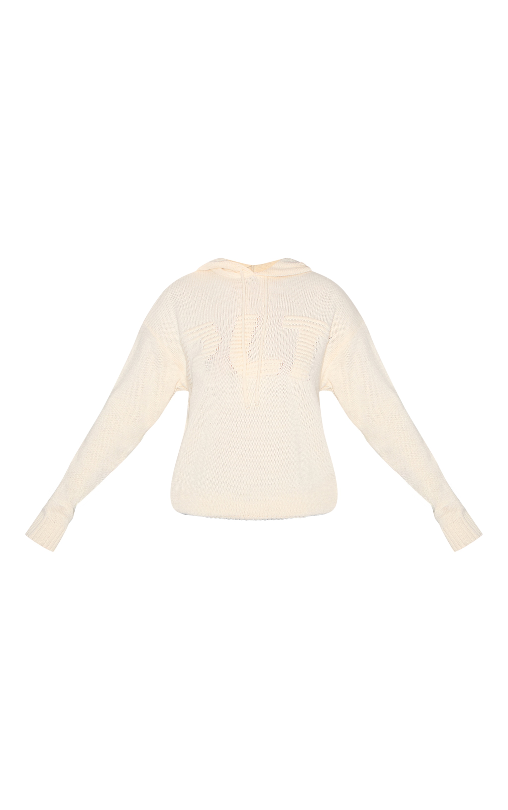 PRETTYLITTLETHING Tall Cream Long Sleeve Knitted Hoodie image 5